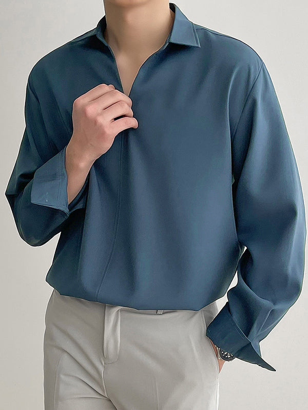 Men's Loose Solid Color Long-sleeved Shirts SKUI05257 – INCERUNMEN