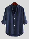 Chemises à col montant rayées en coton et lin pour hommes SKUE65653