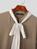 Mens Contrast Patchwork Tie Neck Shirt SKUJ97717