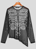 Mens Skeleton Print See Through Irregular T-shirt SKUJ54247