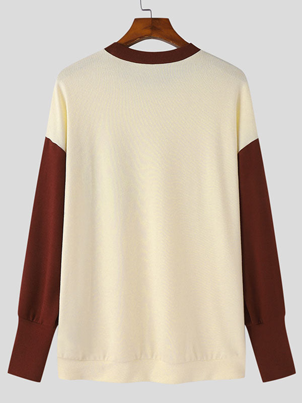 Mens Patchwork Contrast Pocket Long Sleeve T-shirt SKUJ97655