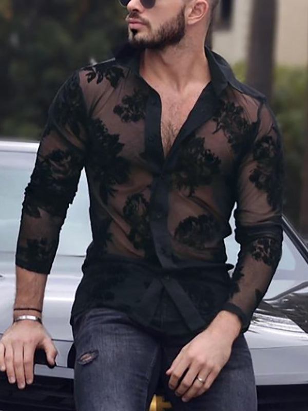 Men's Sexy Lace Long Sleeve Shirts SKUH42262