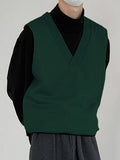 Gilet sans manches en tricot ample à col en V pour hommes SKUI62829