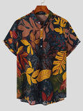 Mens Cotton&Linen Print Stand Collar Shirt SKUJ99710