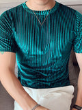 Mens Velvet Striped Round Neck Casual T-shirts SKUI87788