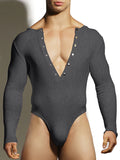 Mens Sexy Half Snap Button Long-Sleeve Bodysuit SKUJ41019