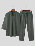 Mens Solid Cotton&Linen Two Pieces Outfits SKUJ91672