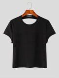 Mens Solid Cutout Back Short Sleeve T-shirt SKUJ99704