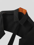 Mens Solid Cutout Lapel Long Sleeve Shirt SKUK05350