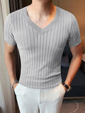 Mens Solid V-neck Short Sleeve Knit T-shirt SKUJ91180