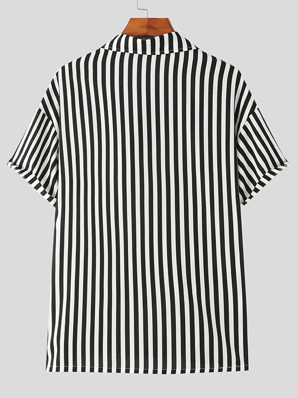 Mens Striped Short Sleeve Loose Fit Shirt SKUJ49305