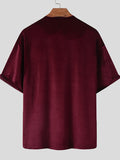T-shirt en velours à col rond et demi-manches pour homme SKUI80893