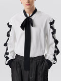 Mens Contrast Patchwork Tie Neck Shirt SKUJ97717