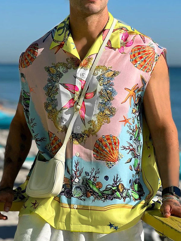 Mens Sleeveless Hawaiian Floral Print Shirts SKUI98450