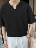 Mens Waffle Solid V-Neck Short Sleeve T-Shirt SKUK03408