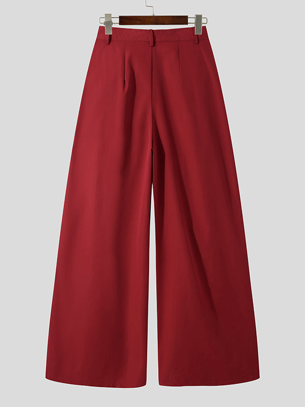 Men's High Waist Pleated Curved Pants