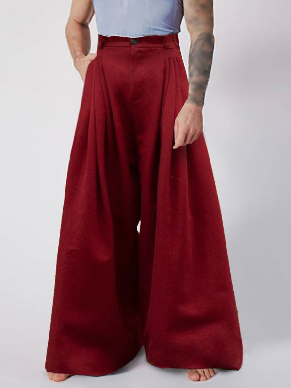 Men's Designer Wool Pleated Wide Leg Dress Pants in Red main image 0