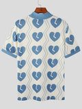 Mens Heart Print Half-collar Short Sleeve T-shirt SKUK00692