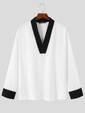 Mens Contrast Patchwork Long Sleeve V-neck T-shirt SKUJ50673