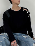 Mens Solid Cutout Long Sleeve Sweater SKUJ92728