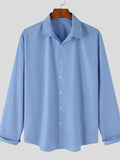 Mens Solid Long Sleeve Lapel Button Shirt SKUJ96661