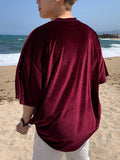 T-shirt en velours à col rond et demi-manches pour homme SKUI80893