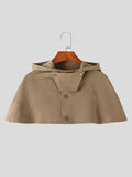 Mens Solid Hooded Button Front Crop Cloak SKUJ91574