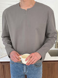 Mens Solid Long Sleeve V-neck Casual T-shirt SKUJ94943
