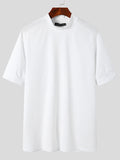 Mens Tight Knitted High Neck Short-sleeved T-shirt SKUI84258