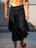 Mens Pleated Wrap Metal Buttons A-Line Skirt SKUJ32864