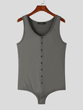 Mens Solid Button Front Sleeveless Bodysuit SKUJ94193