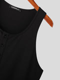 Mens Solid Ribbed Knit Button Sleeveless Tank SKUK02667
