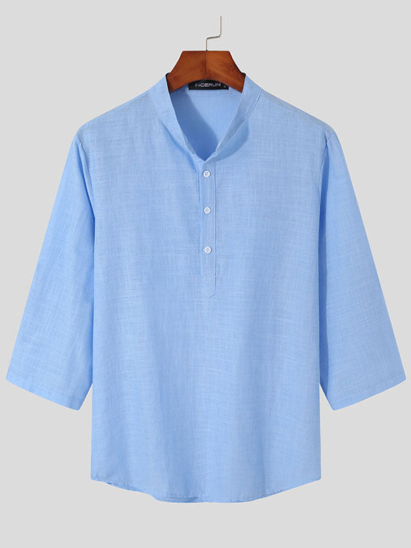 Mens Cotton Linen Casual Long Sleeve Shirts SKUJ03909