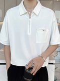 Mens Solid Quarter Zip Pocket Golf Shirt SKUK05946