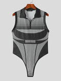 Mens Print Lapel Sleeveless Zip Front Bodysuit SKUJ94974