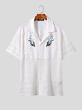 Mens Plant Print Lace Patchwork Casual Shirt SKUJ99753
