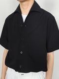 Mens Solid Lapel Casual Short Sleeve Shirt SKUK00670