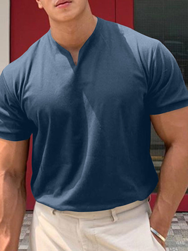 Mens V-Neck Casual Short Sleeve T-Shirt SKUI84263