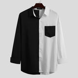 Heren overhemden met opstaande kraag en patchwork losse causale SKUG49059