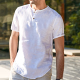 Men Linen Loose Casual Short Sleeve Solid T-Shirts SKUC21814