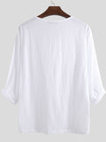 T-shirts unis en lin décontractés à col en V pour hommes SKUA29780