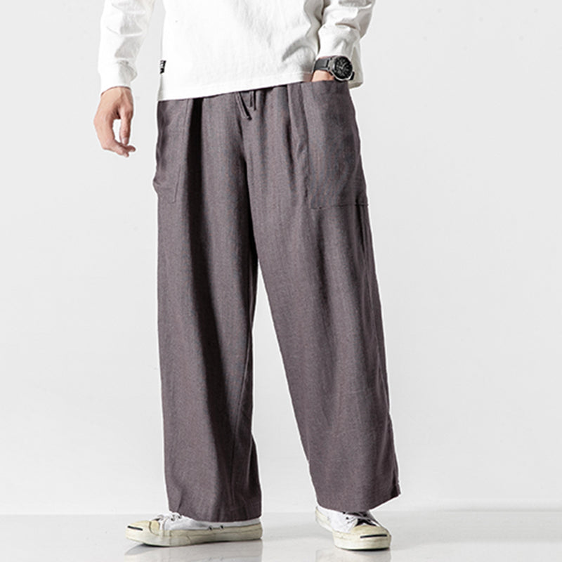 Mens Linen Straight Loose Wide-leg Pants SKUD78749 – INCERUNMEN
