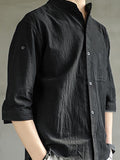 Mens Solid Color Chest Pocket Half Sleeve Stand Collar Breathable Casual Shirts SKUC52112