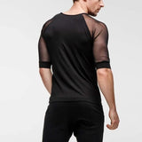 Durchsichtige Herren-T-Shirts aus Mesh mit kurzen Ärmeln und schmaler Passform SKUE64719