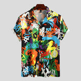 Mens Colorful Print Buttons Short Sleeve Shirts SKUF03706