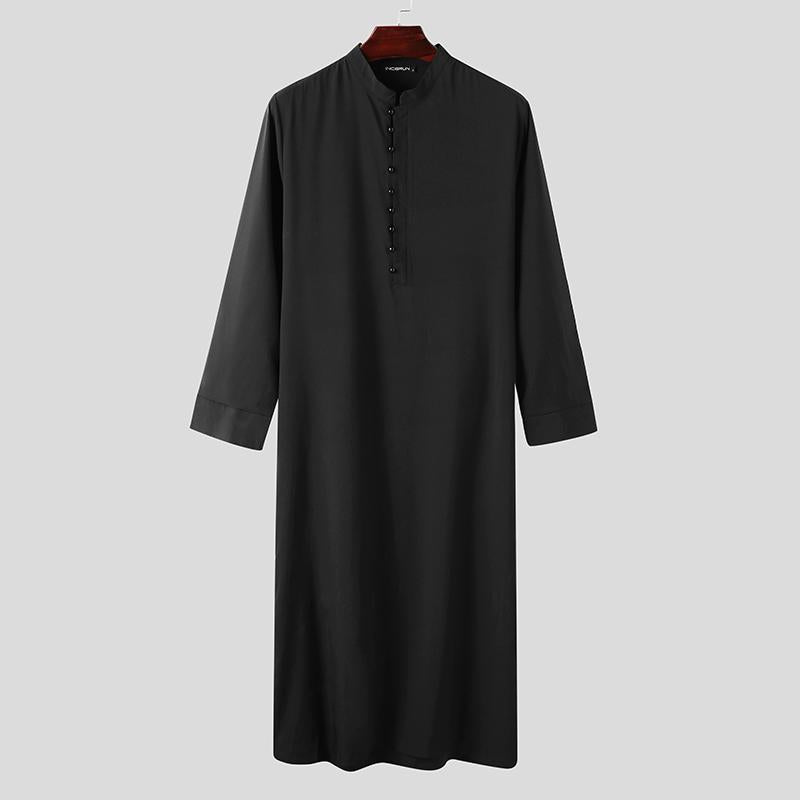 Men's Vintage Button Long Sleeve Loose Top Robe SKUF11919