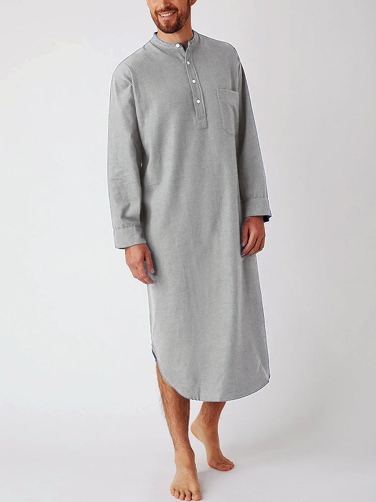 Mens Soft Casual Solid Color Long Sleeve Robe SKUF36831