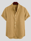 Mens Casual Short Sleeve Button Linen Shirts SKUC21809