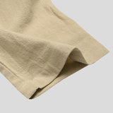 T-shirts à lacets unis à manches longues en coton lin pour hommes SKUF61862