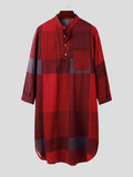 Men's Plaid Stand Collar Long Sleeve Robe SKUF76643
